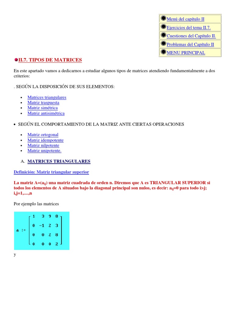Tipos de Matrices | PDF | Matriz (Matemáticas) | Álgebra