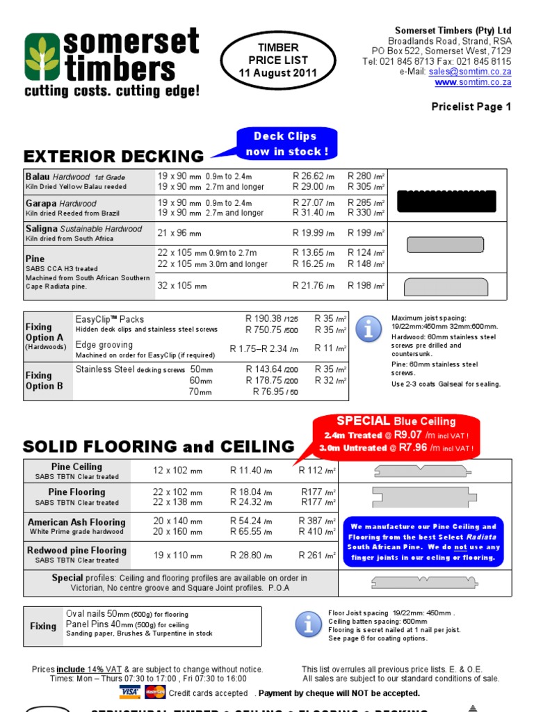 Somerset Timbers timbER Pricelist PDF Plywood Lumber