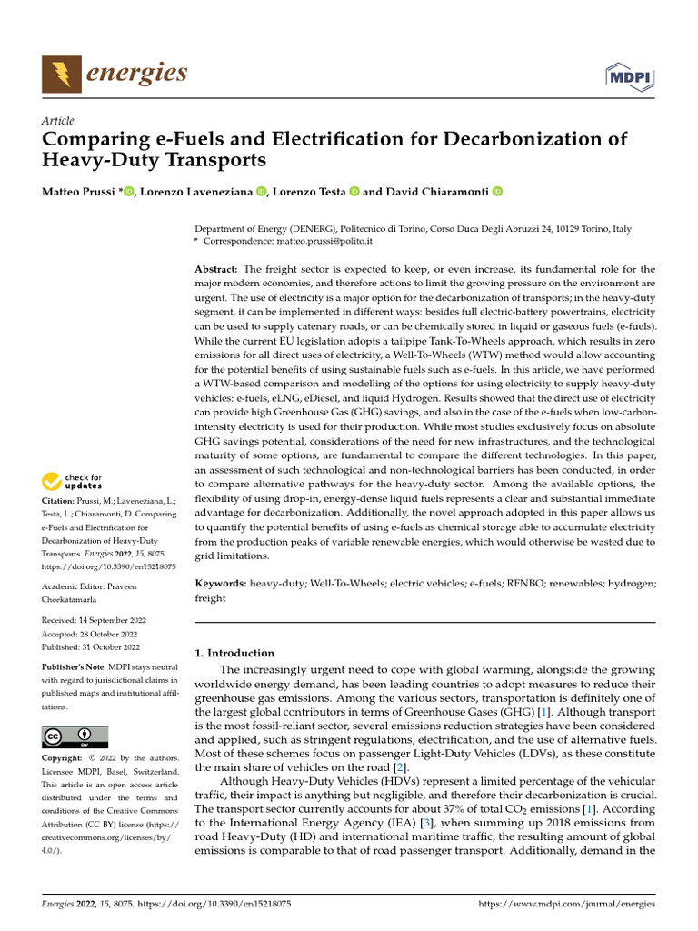 Energies Journal - Comparison of E-Fuels | PDF | Life Cycle Assessment ...