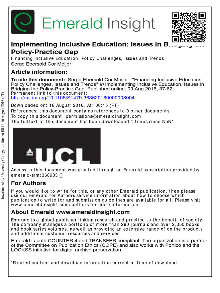 Implementing Inclusive Education: Issues in Bridging The Policy ...