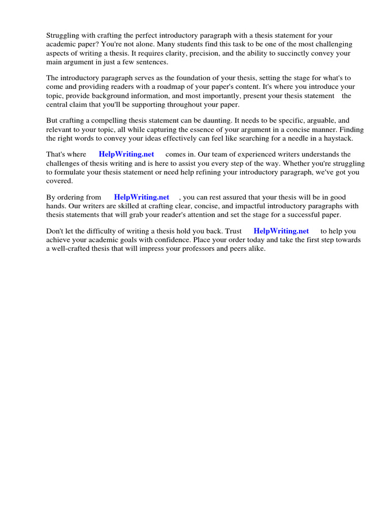Examples of Introductory Paragraph With Thesis Statement | PDF
