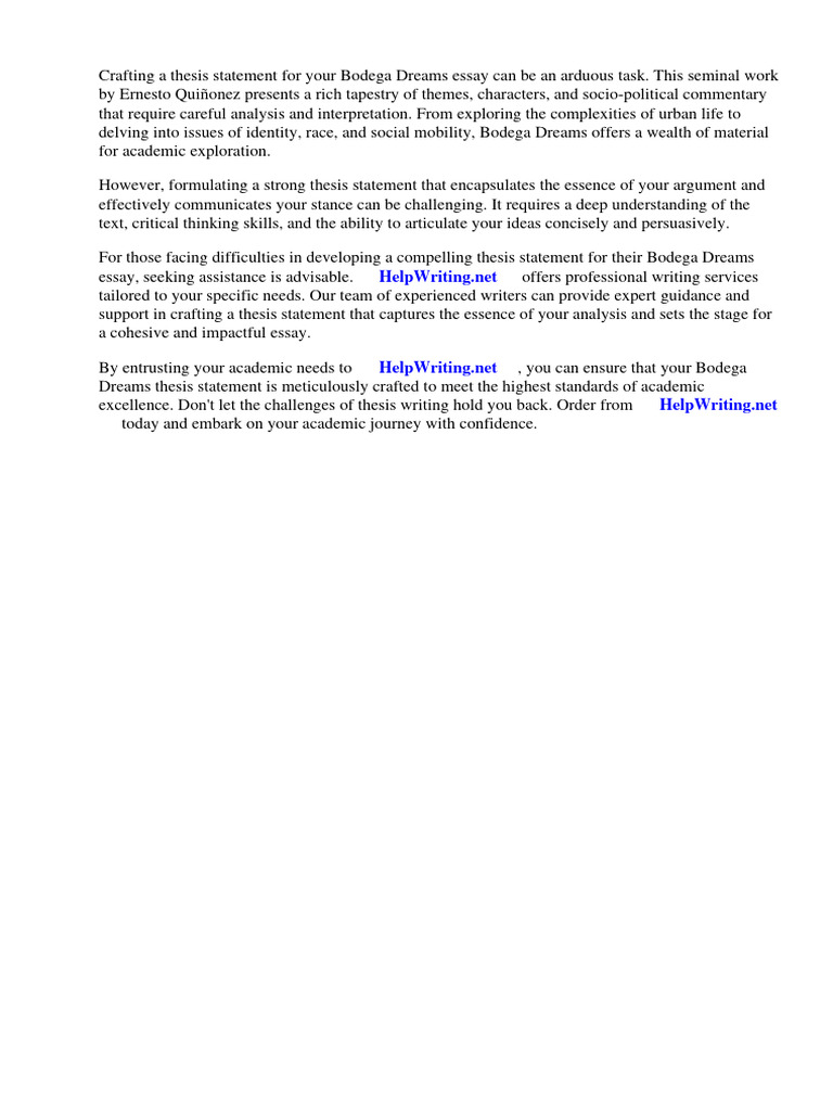 Bodega Dreams Thesis Statement PDF Essays