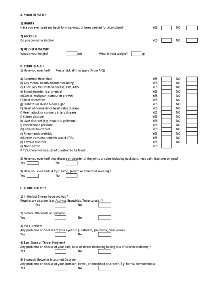 Your Lifestyle Questionaire | PDF | Heart | Cancer