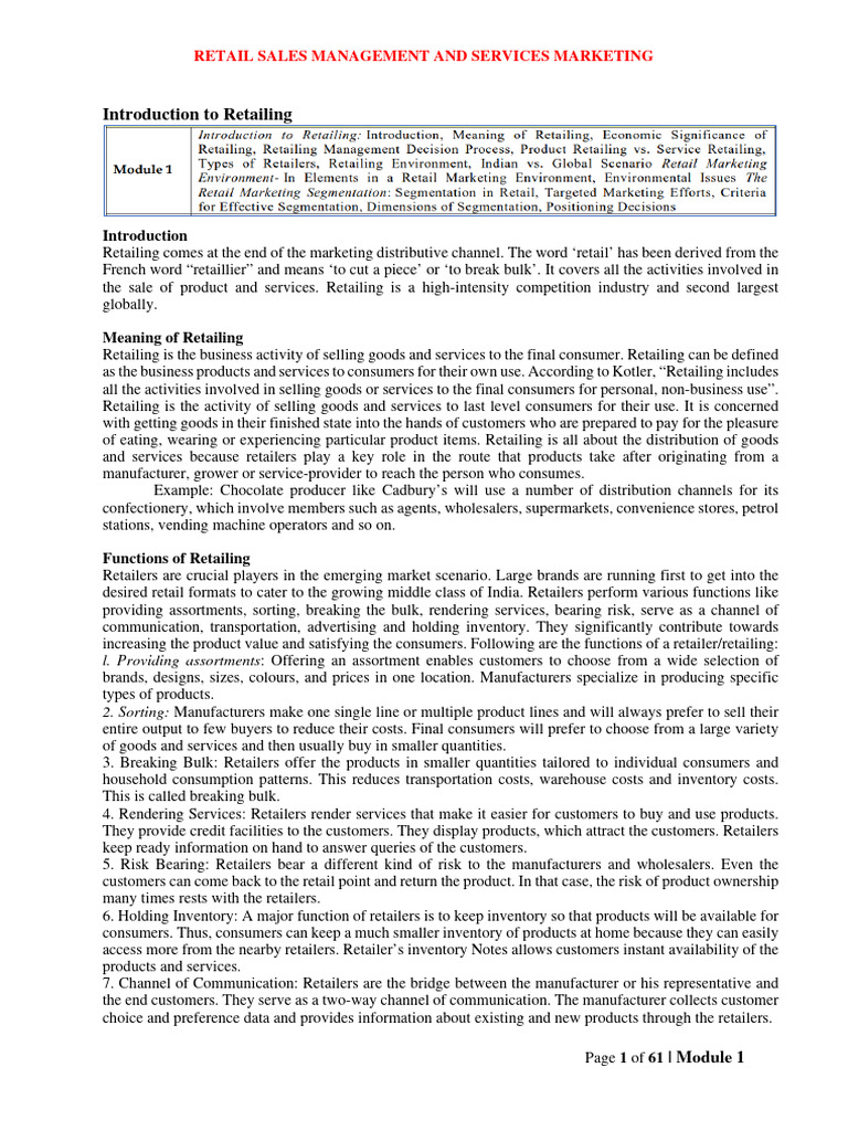 RETAIL SALES MANAGEMENT AND SERVICES MARKETING For PDF Contact Me at ...