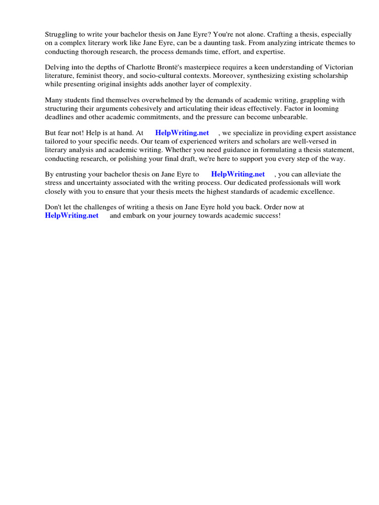 Bachelor Thesis Jane Eyre Download Free PDF Jane Eyre