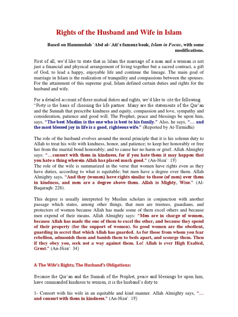 Rights and Duties of Spouses in Islam | PDF | Marriage | Wife