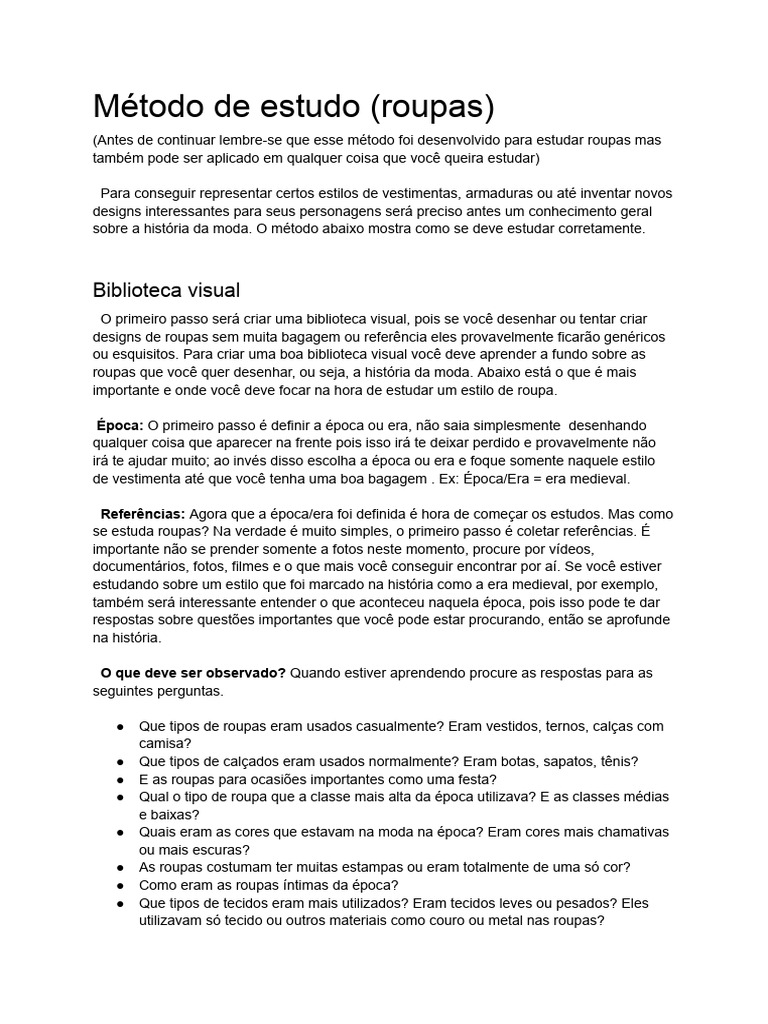 Método de Estudo (Roupas) | Download grátis PDF | Roupas | Moda