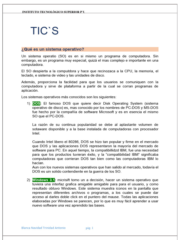 TIC'S Practica 1 | PDF | Dos | Hardware de la computadora