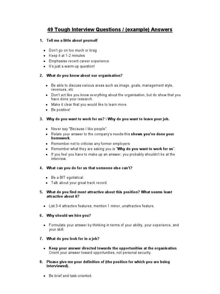 49 Tough Interview Questions & Answers | PDF | Conversation | Salary