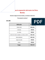 Cotización para La Reparación Del Motor de Chico Bomba