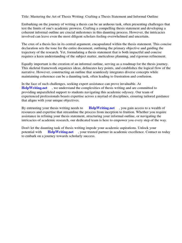 Thesis Writing: Statement & Outline Guide | PDF | Essays | Thesis