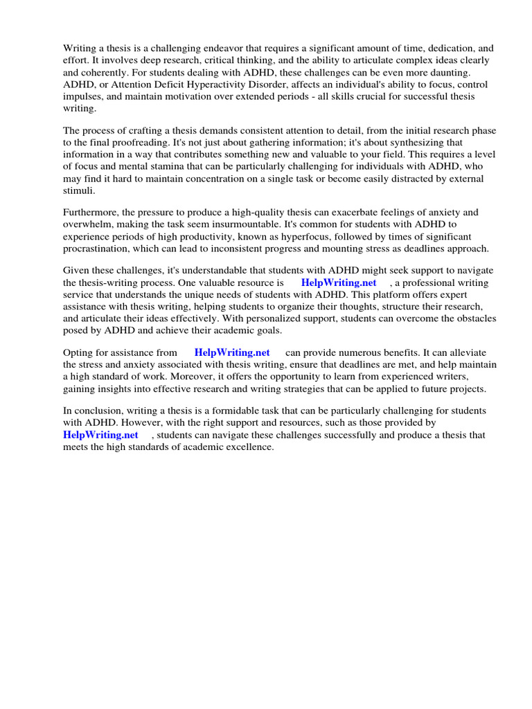 Adhd Thesis Statement PDF Attention Deficit Hyperactivity Disorder Psychotherapy