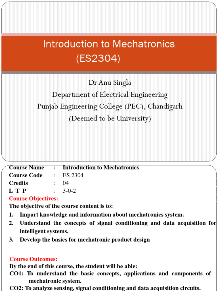 Unit 1mechatronics Ece G1 Pdf Feedback Actuator