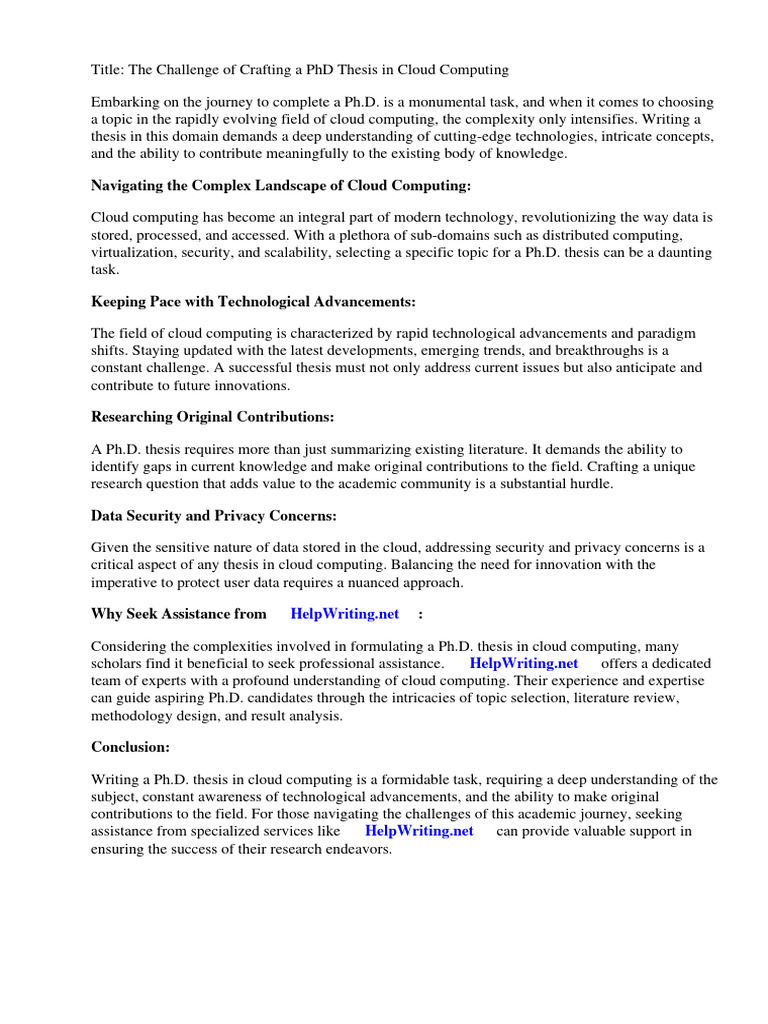 PhD Thesis Challenges in Cloud Computing | PDF | Cloud Computing ...