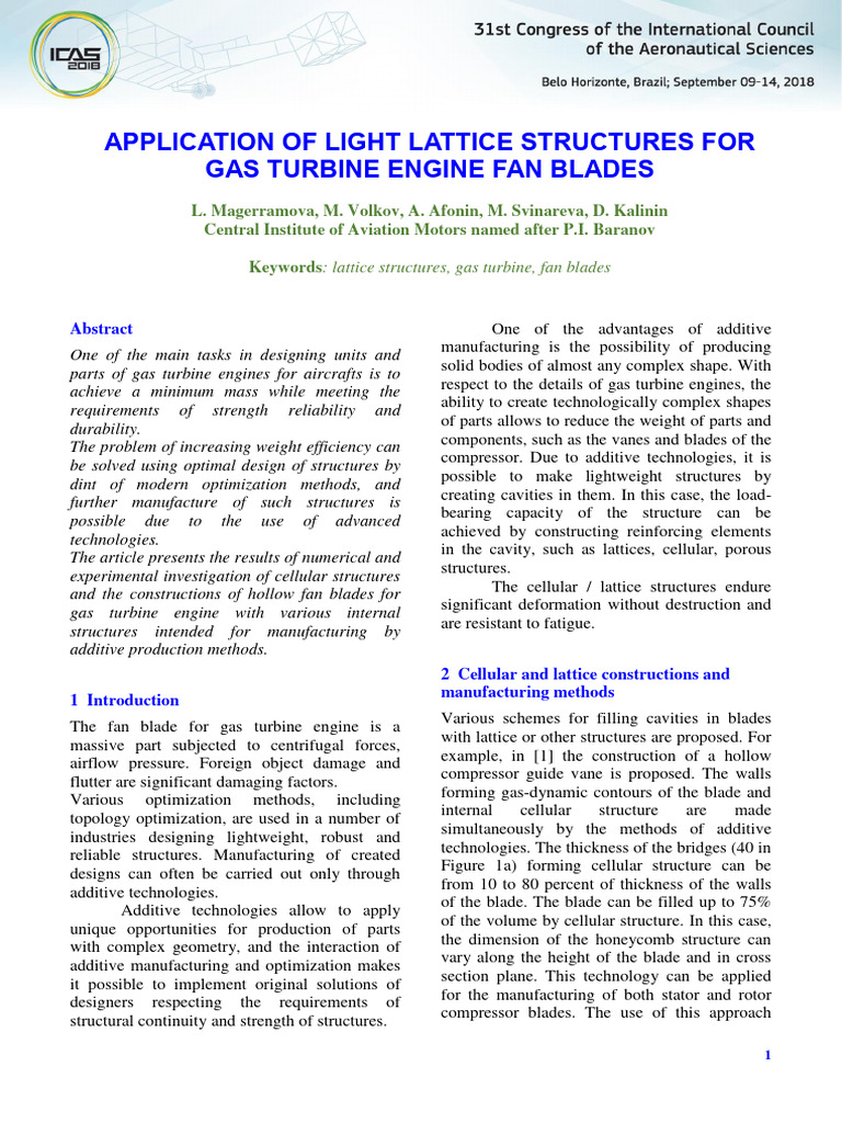 Lightweight Lattice Structures for Turbine Blades | PDF | Strength Of ...