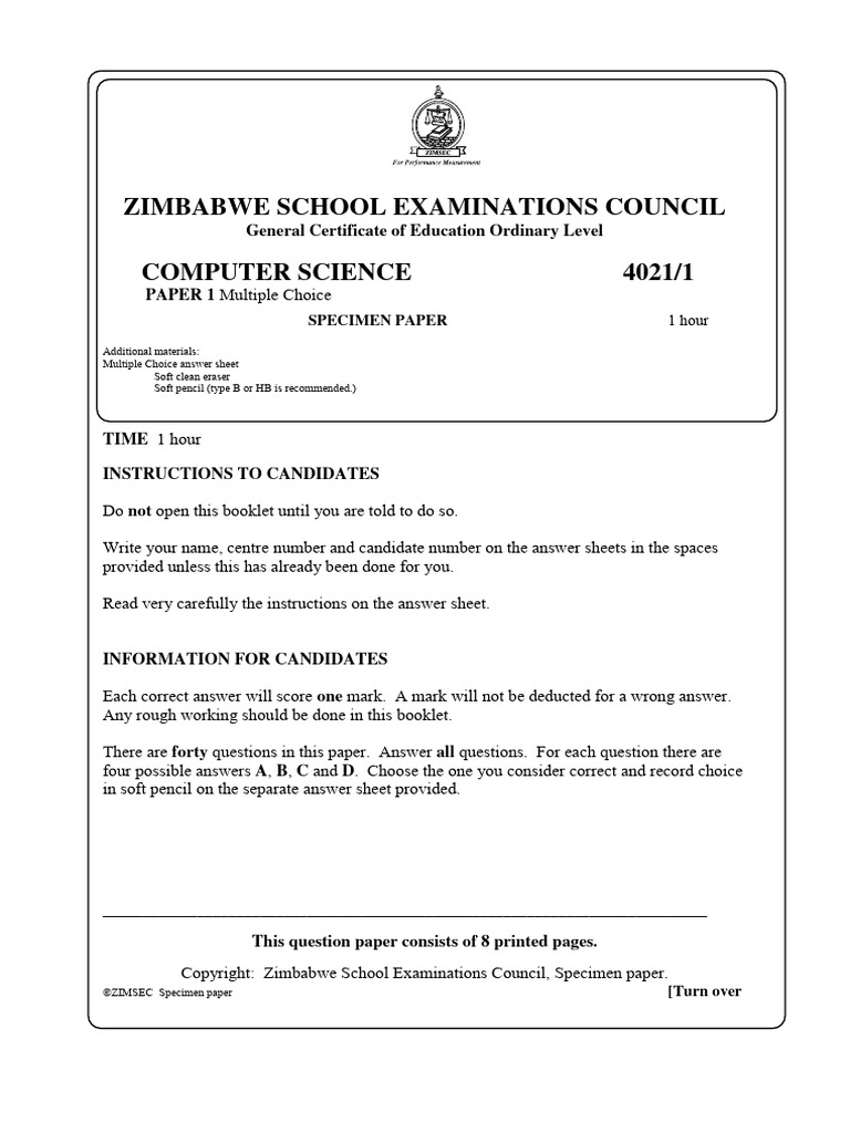O-Levels Computer Science Exemplar | PDF | Computer Network | Computer ...