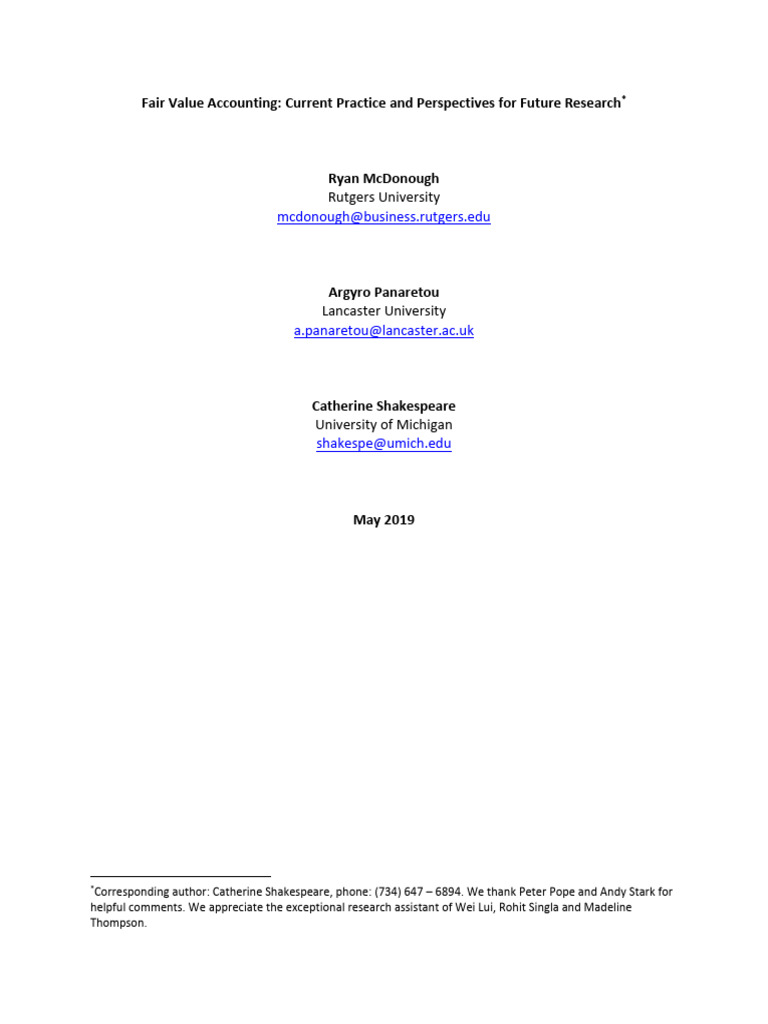 Fair Value Accounting - Current Practice and Perspectives For Future ...