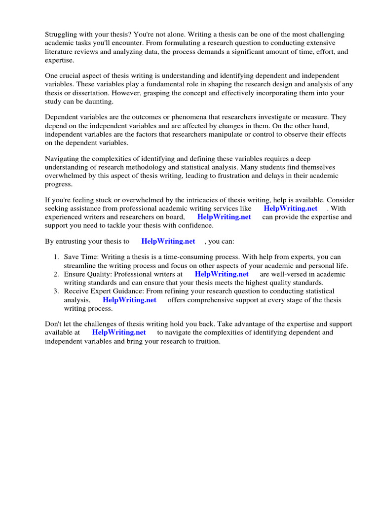 Example of Dependent and Independent Variables in Thesis | PDF ...