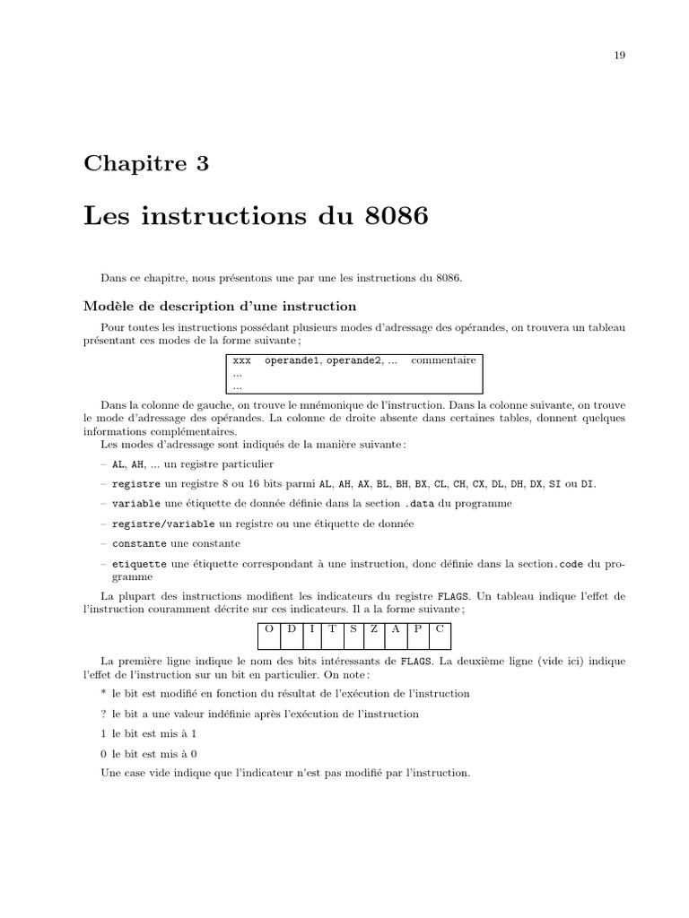Instructions du processeur 8086 | PDF | Structure de contrôle ...