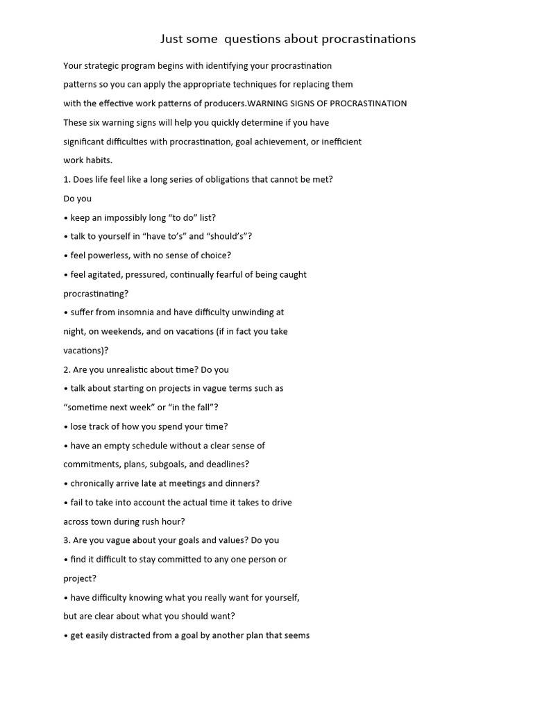 Some Serious Questions ... | PDF | Procrastination | Professional Skills