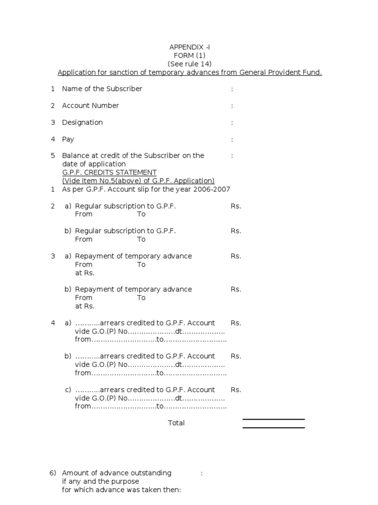 GPF Temporary Advance Application Form | PDF | Money | Economies