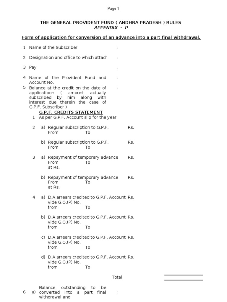 GPF Advance and Withdrawal Application Form | PDF | Subscription ...