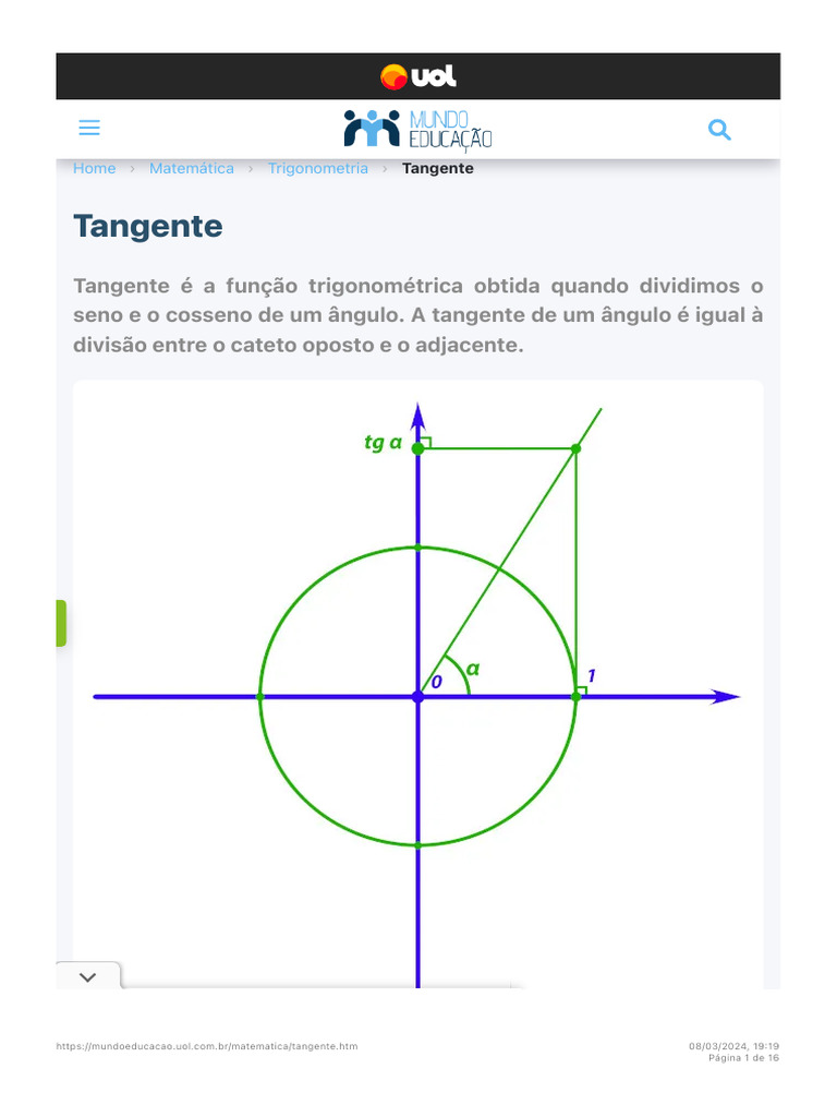 Tangente - o Que É, Exemplos, Exercícios - Mundo Educação | PDF