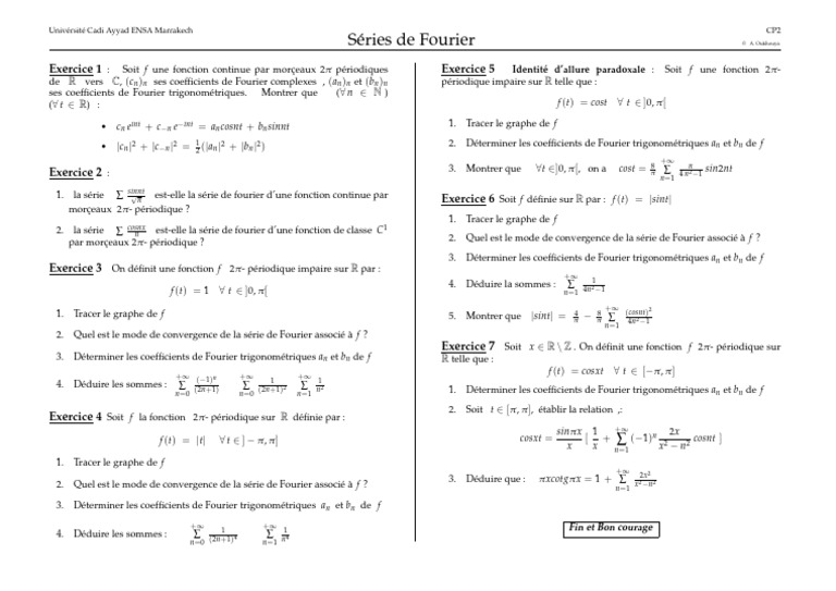 Exercices sur les Séries de Fourier | PDF | Analyse mathématique ...