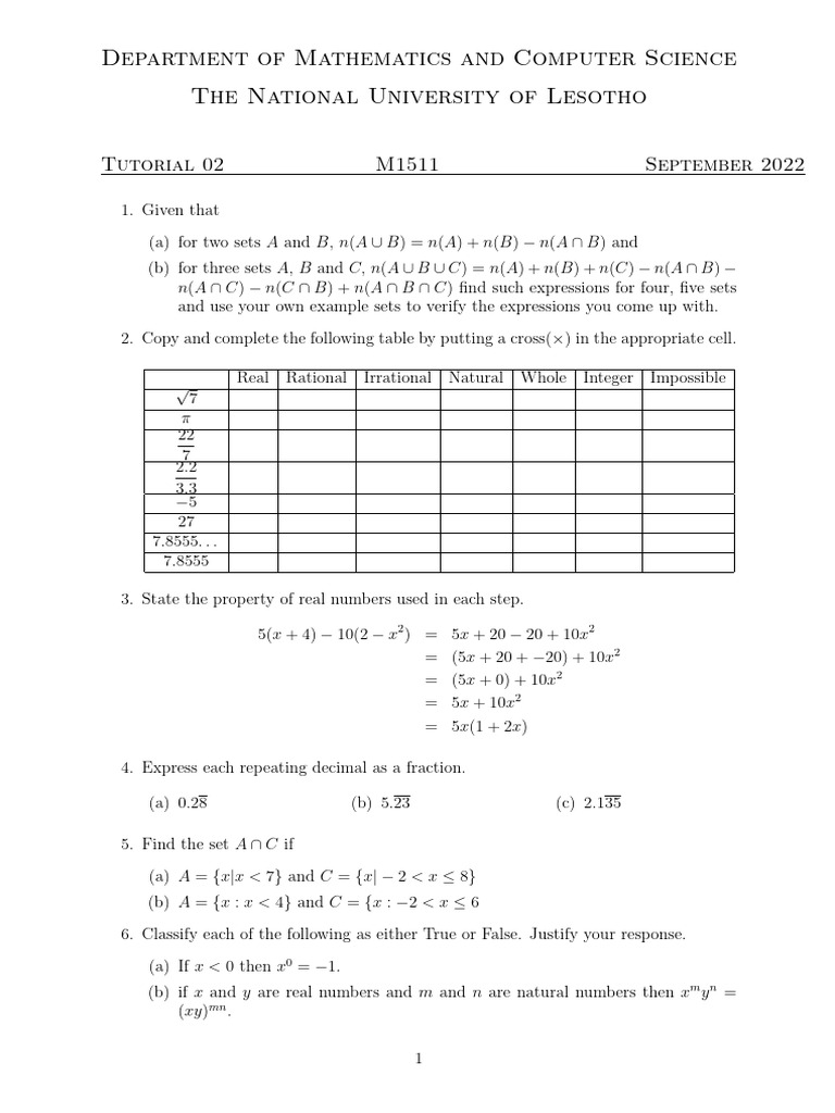 M1511 Tutorial 02 | PDF