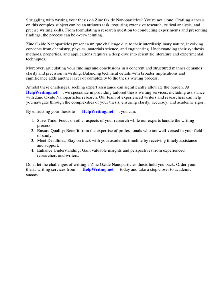 Zinc Oxide Nanoparticles Thesis PDF Download Free PDF Zinc Oxide