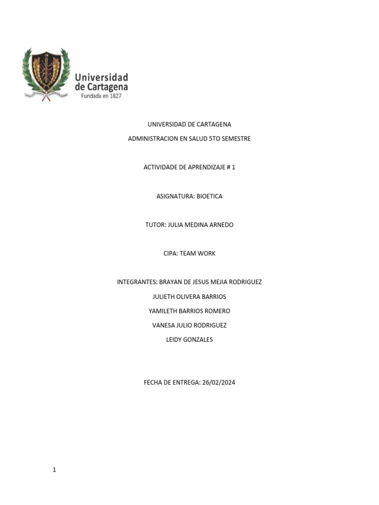 Universidad de cartagena act 1 bioetica pdf