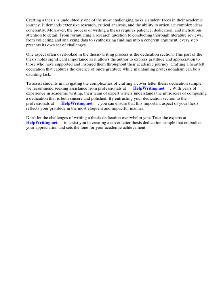 Cover Letter Thesis Dedication Sample | PDF