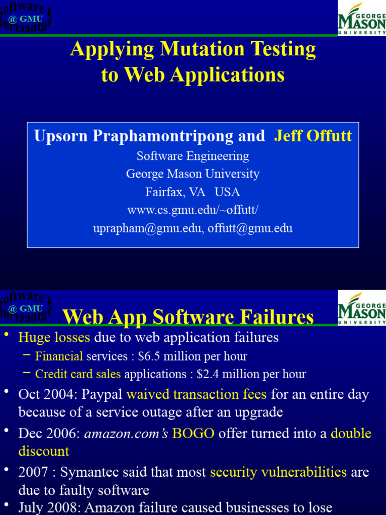 Mutation Testing for Web Applications | PDF | Web Application | World ...