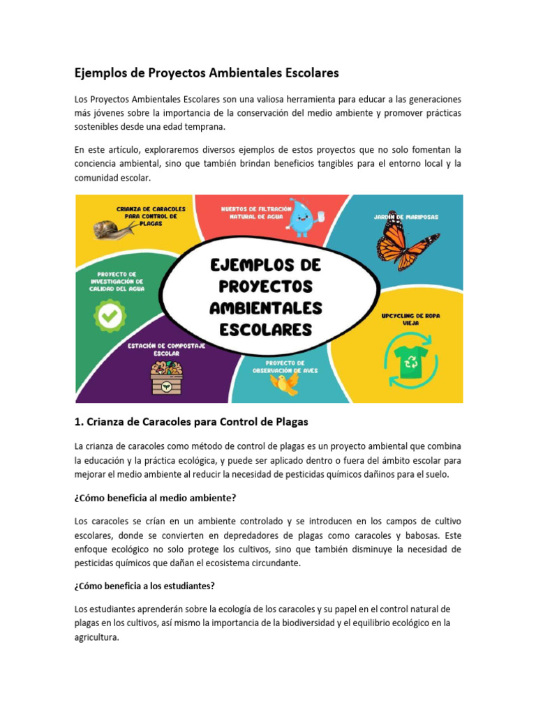 Ejemplos de Proyectos Ambientales Escolares | PDF | Entorno natural ...
