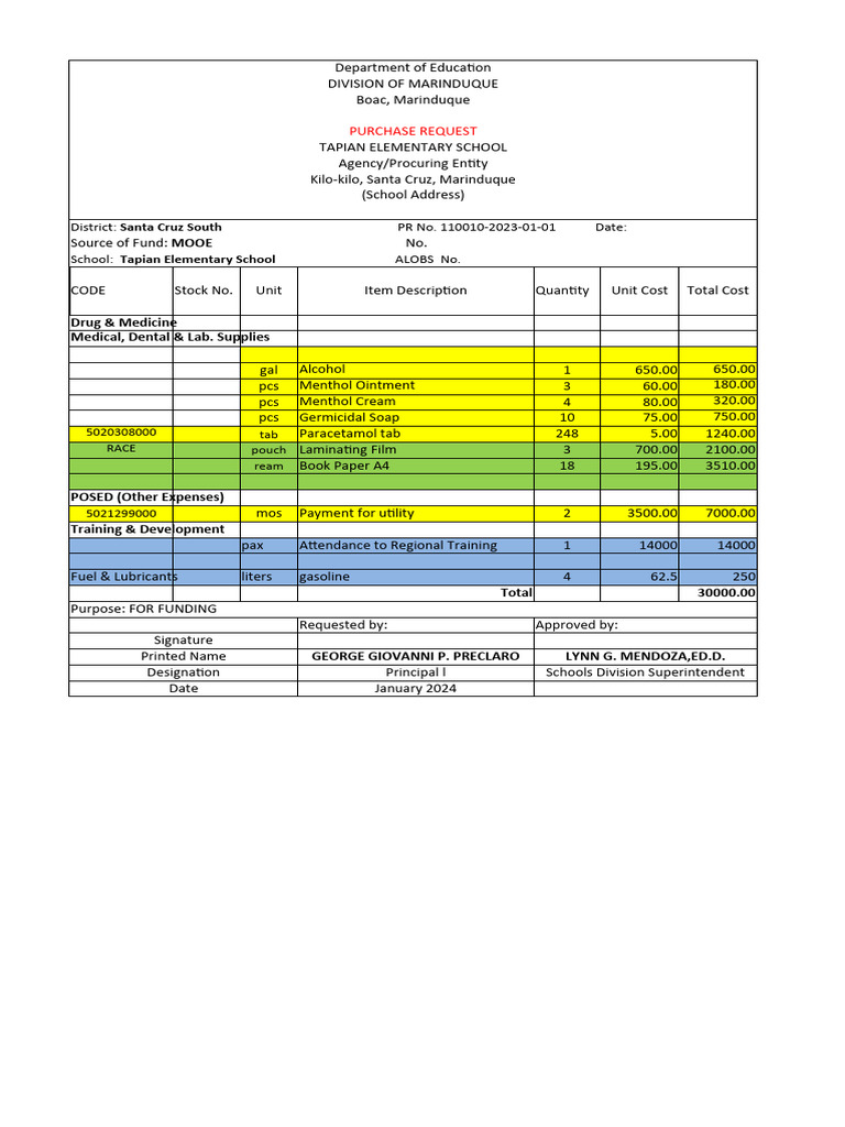 Purchase Request MOOE FY - 2024 FINAL 02282024 | PDF | Printer ...