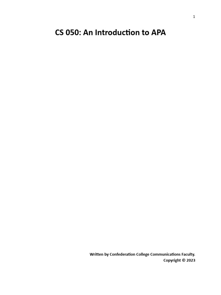 CS 050 APA First Level Guide | PDF | Citation | Apa Style