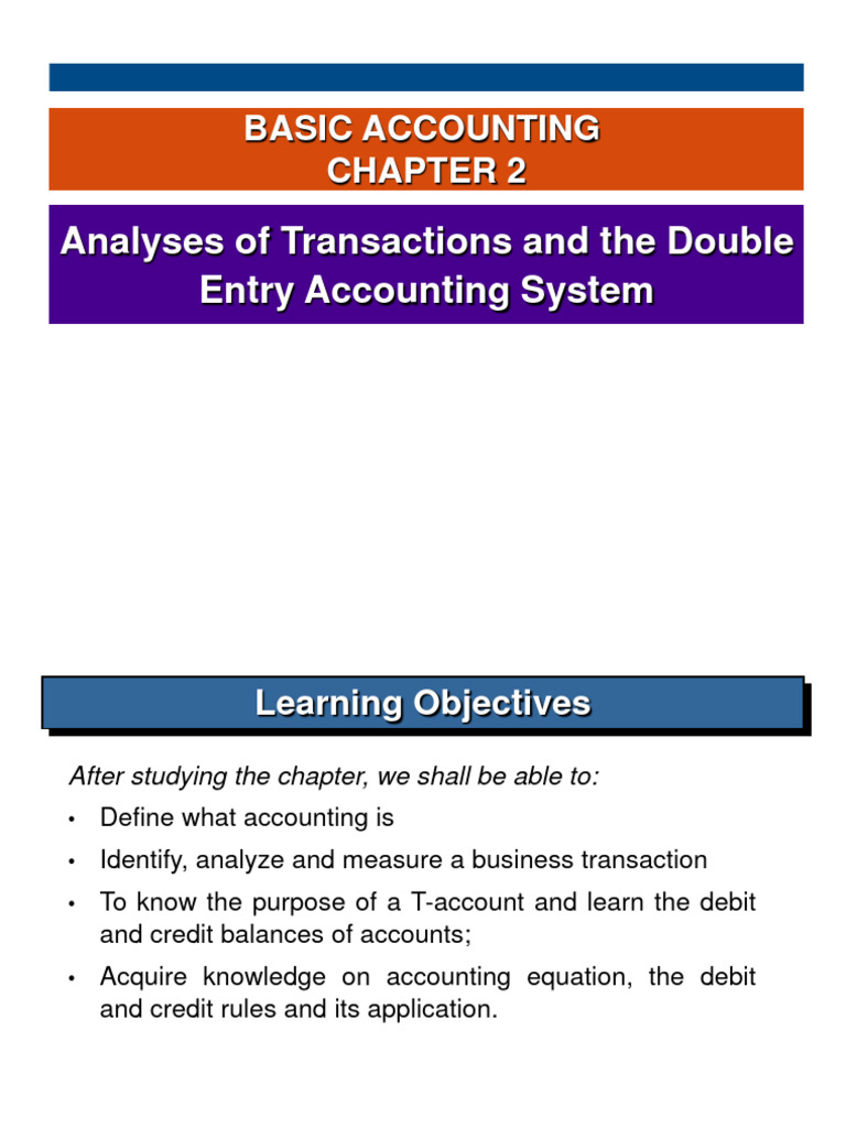 CHAPTER 2 - Analsyes of Transactions and The Double Entry System | PDF ...
