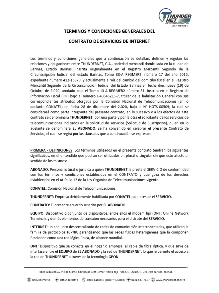Términos y Condiciones de ThunderNet | PDF | Red de computadoras ...