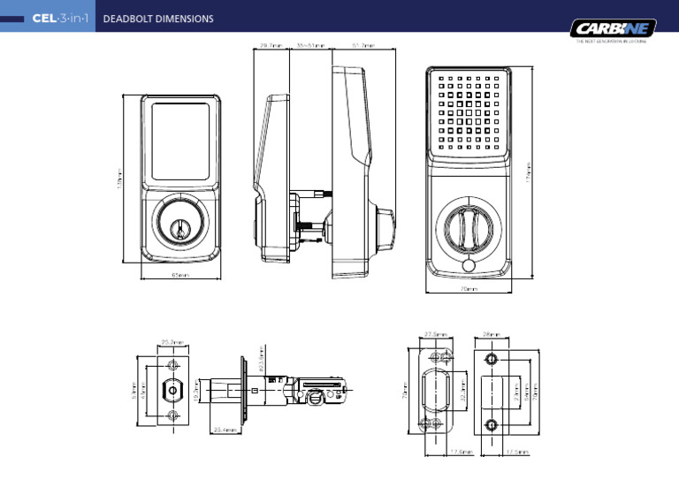 Carbine CEL3in1 Deadbolt Dimensions PDF