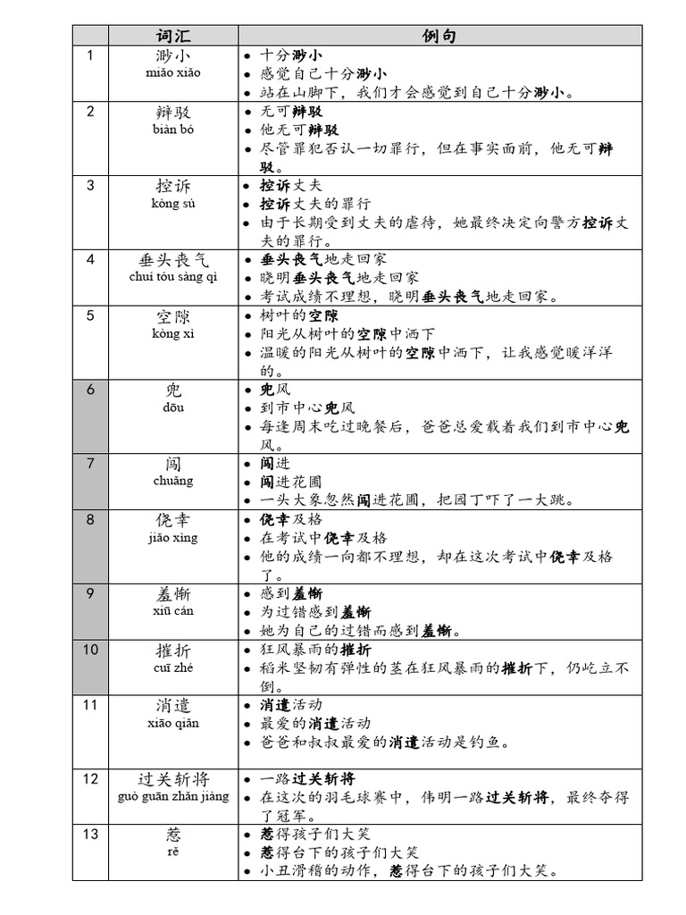 五年级词汇例句 | PDF