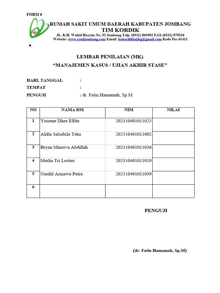 (1 Rangkap) Lembar 6 FORM NILAI KEGIATAN MK | PDF