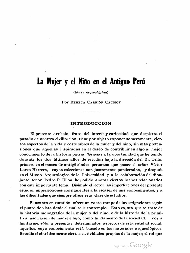 La Mujer y El Niño en El Antiguo Peru - Revista Inca N 2 | PDF | Perú ...