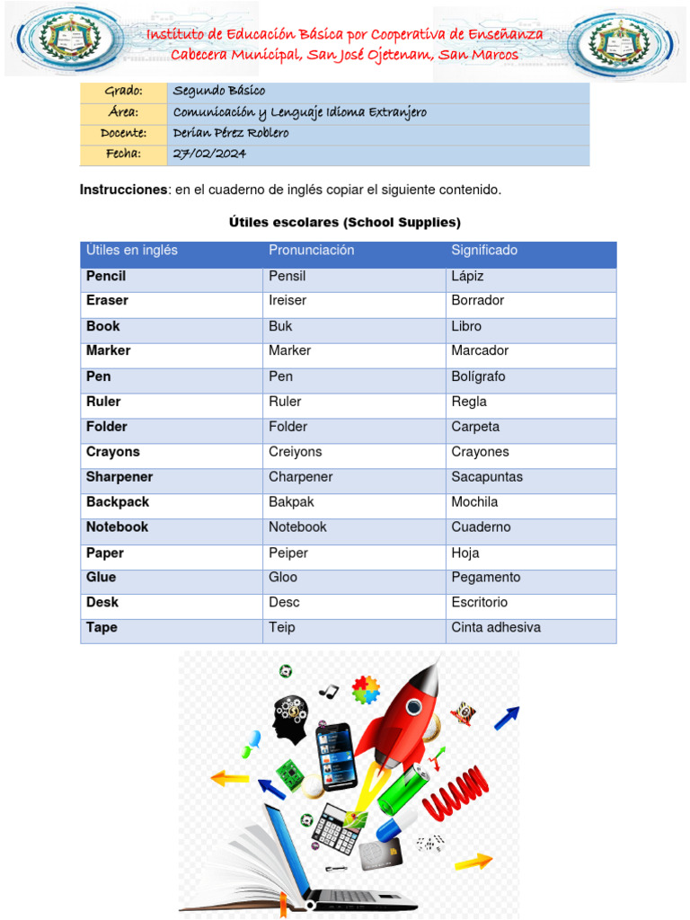 Útiles escolares en inglés y español | PDF | Hogar, jardinería y bricolaje