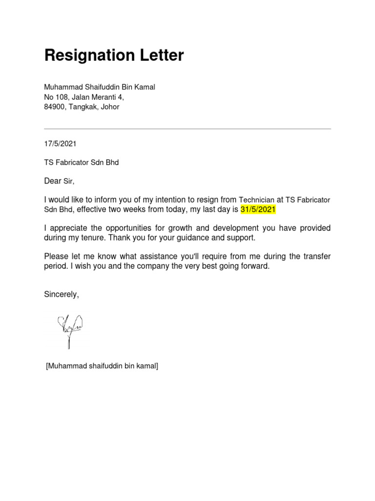 Simple Resignation Letter | PDF