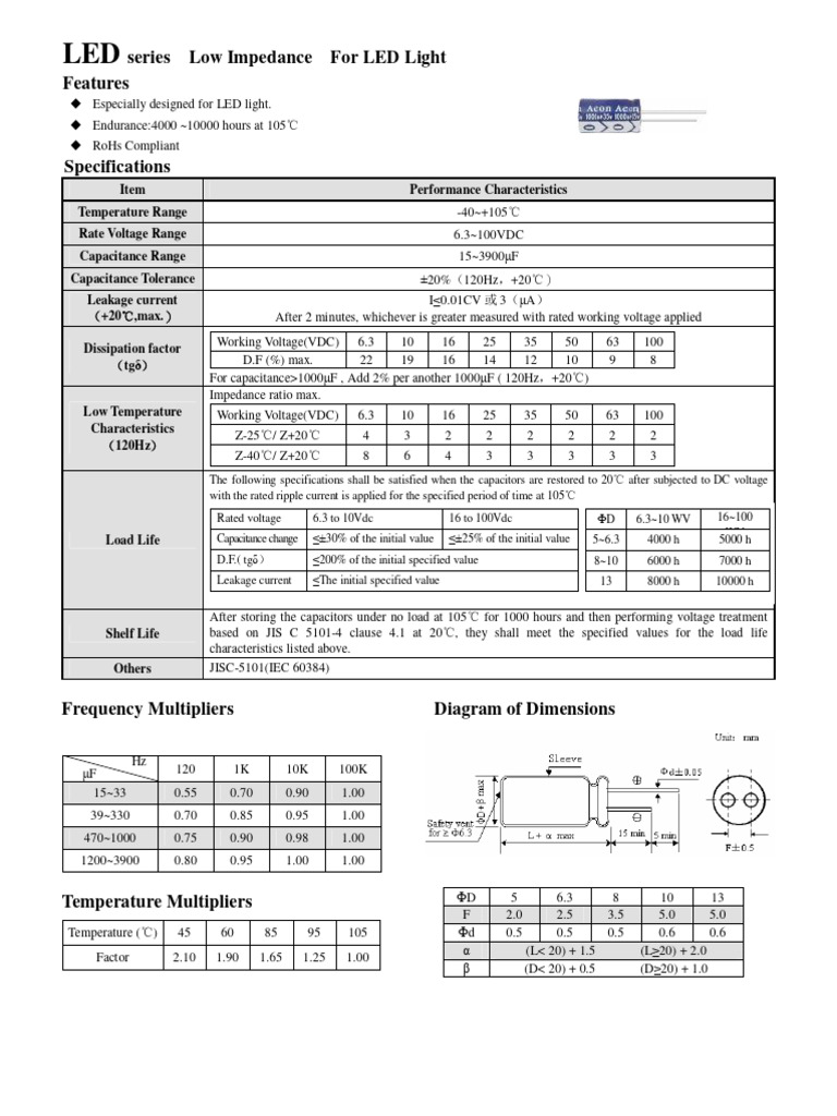Low Impedance LED Capacitors | PDF | Capacitor | Electrical Impedance