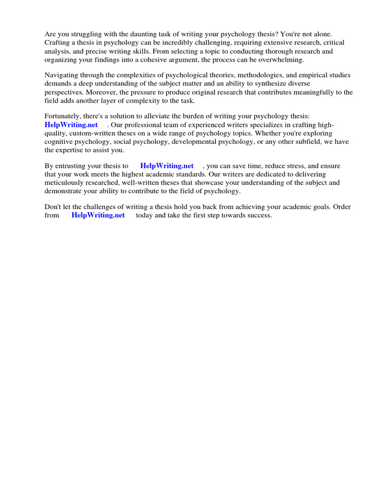 Psychology Thesis Topics PDF Psychology Thesis
