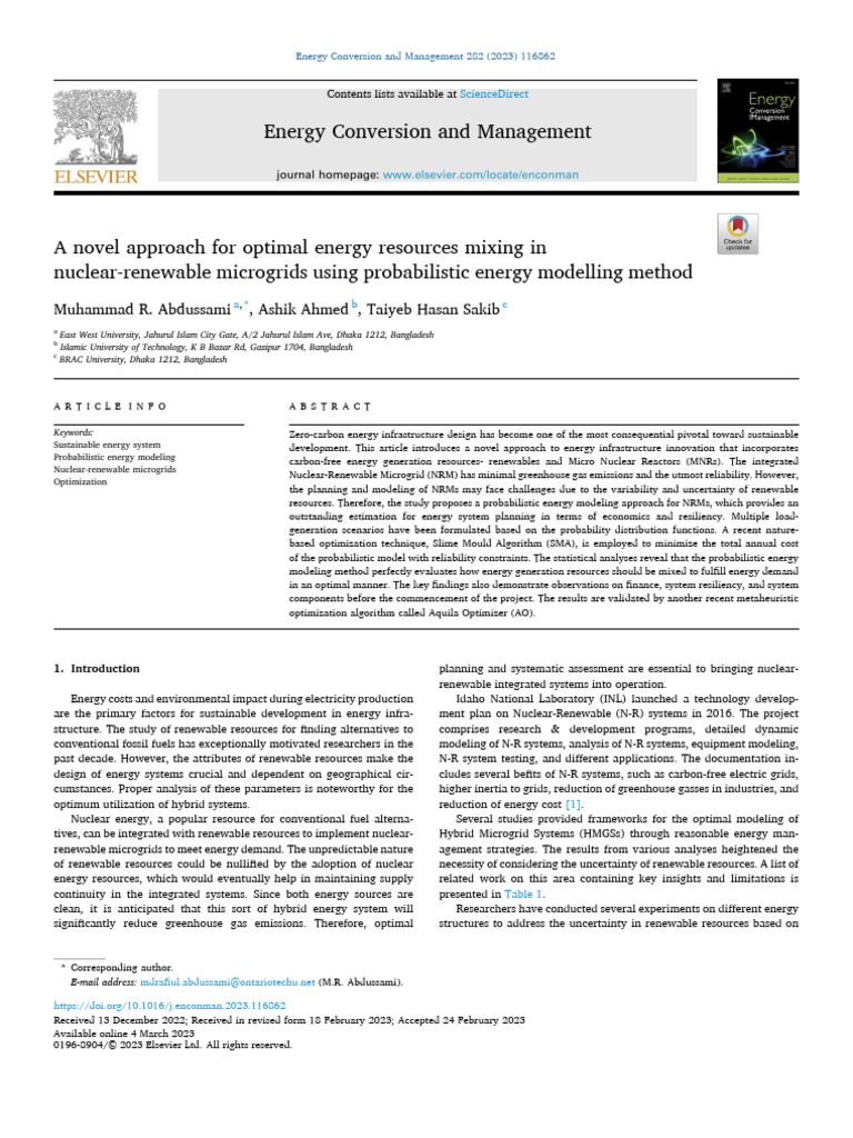 A Novel Approach For Optimal Energy Resources Mixing in Nuclear ...