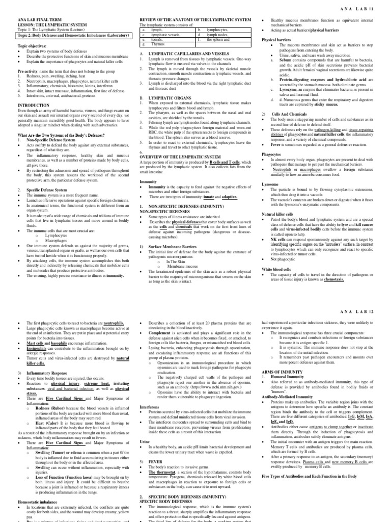 Ana Lab Final Term | PDF | Immune System | Human Digestive System