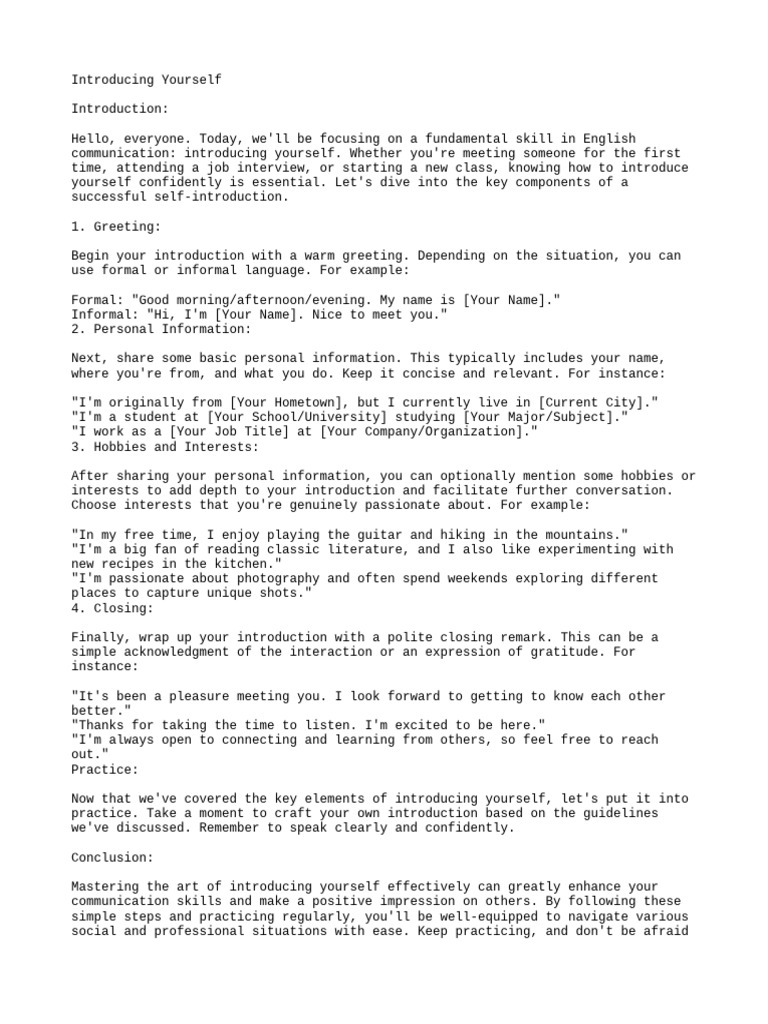 Introducing Yourself | PDF