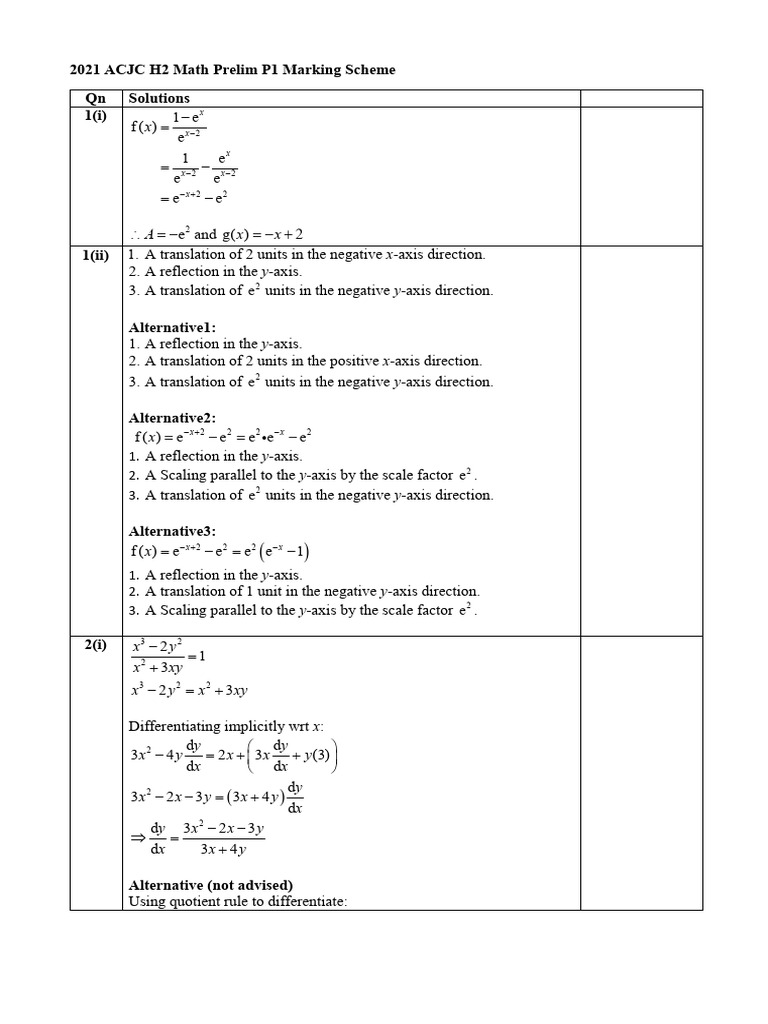ACJC H2 2021 Prelim P1 Solutions | PDF